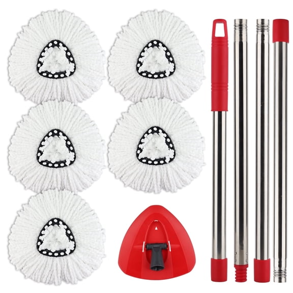 Spin Mop Head Kit Compatible with Ocedar Microfiber EasyWring Spin Mop, 5 Mop Replace Head Refill+30-58in Mop Handle+1 Mop Base