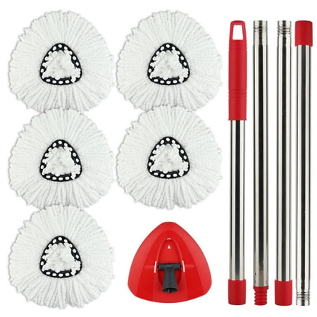 Spin Mop Head Kit Compatible with Ocedar Microfiber EasyWring Spin Mop, 5 Mop Replace Head Refill+30-58in Mop Handle+1 Mop Base