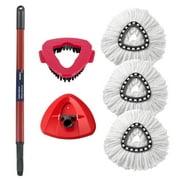 Spin Mop Head Replacement Base Handle for O Cedar EasyWring 1-Tank System, 3 Mop Replace Heads, 1 Mop Handle, 1 Mop Base and 1 Mop Base Scrub Brush Combo Set