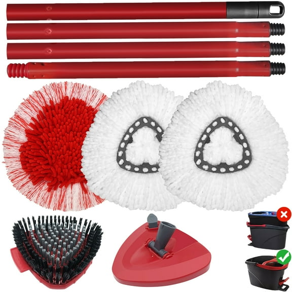 Spin Mop Head Replacement for O-Cedar EasyWring Microfiber Spin Mop, 3 Microfiber Mop Refills, 1Scrub Mop Brush 1 Triangle Mop Head Cover and Mop Handle Set Combo (1 Tank System)