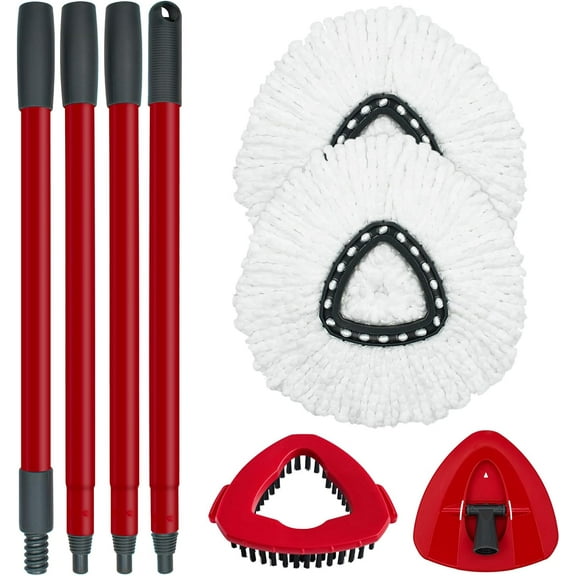 Spin Mop Replace Head, Base, Handle Replacement for OCedar EasyWring 1 Tank System, Include 2 Microfiber Head Replacement, Sturdy Iron 30-58" Handle, Scrubber Base