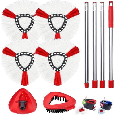 Spin Mop Replace Head for 1 Tank EasyWring, Mop Replacement Head for Ocedar, 4 Microfiber Mop Refills, 1 Mop Handle, 1 Mop Brush, 1 Mop Base Combo Set