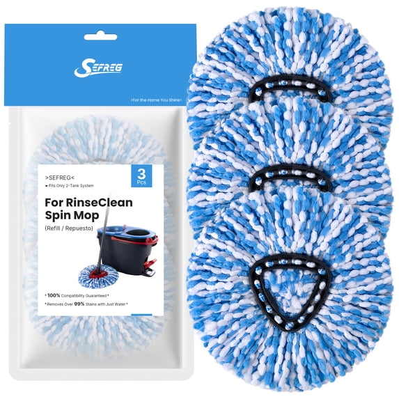 Spin Mop Head Replacements Compatible with O-Cedar RinseClean, Mop Head Refills for 2-Tank System, Washable & Reusable, Deep Cleaning, Easy to Repalce, 1 CT (Pack of 3)