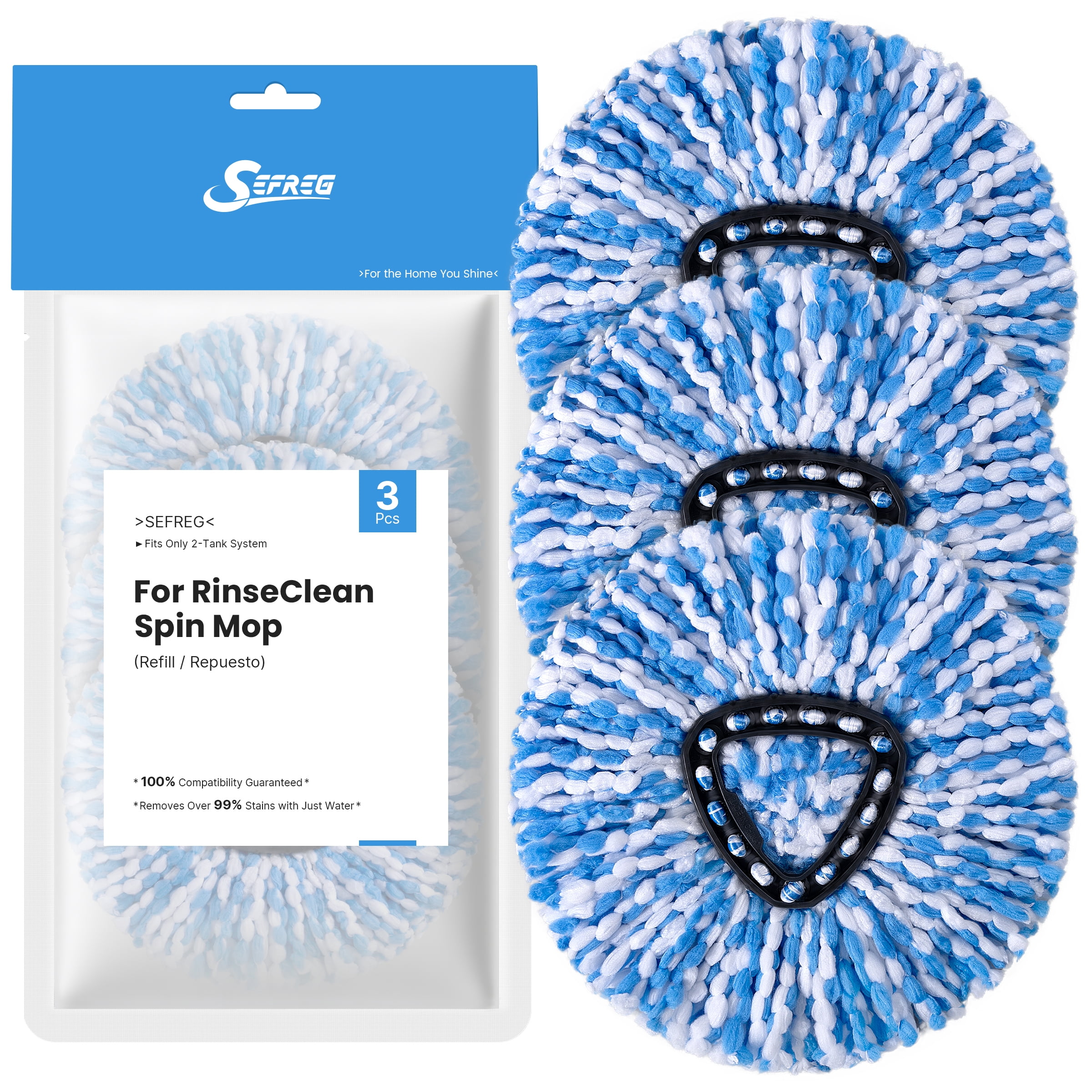 Spin Mop Head Replacements Compatible with O-Cedar RinseClean, Mop Head Refills for 2-Tank System, Washable & Reusable, Deep Cleaning, Easy to Repalce, 1 CT (Pack of 3)