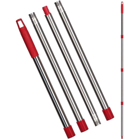Spin Mop Replacement Handle - 4-Section 30" to 58" Mop Handle Replacement Stick Compatible with O-Ceda Spin Mop, EasyWring Mop Handle for Floor Cleaning(Mop &Base not Include) (Red)