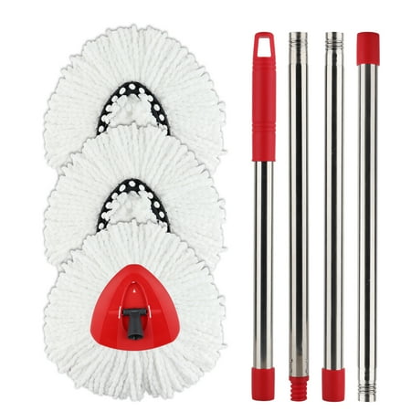Spin Mop Replacement Head with 1 Rotating Mop Base and 1 Handle - EasyWring Mop Refills with Handle Compatible with Triangle Spin Mop,Microfiber Spin Mops for Floor Cleaning