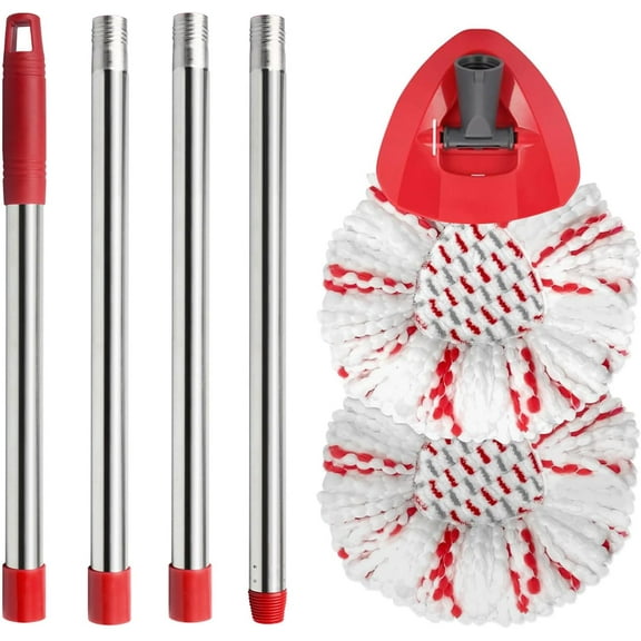 Spin Mop Replacement Head, Base, Handle Compatible with Ocedar Mop Set EasyWring 1-Tank Microfiber Spin Mop, 2 Refills Replacement Heads, 30-58in Handle and 1 Base Combo Set