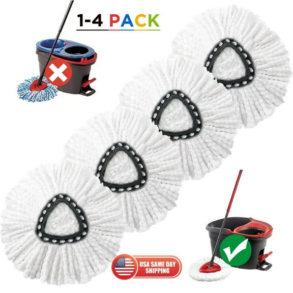 Spin Mop Replacement Heads 4-Pack Spin Mop Refill Compatible with O-Cedar Easy Wring Spin Mop High-Absorbent Microfiber Mop Head Replacement Mop Refills for Easy Floor Cleaning