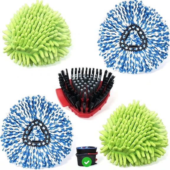 Spin Mop Replacement Heads and Triangle Scrub Brush Compatible with O-Cedar RinseClean 2-Tank System, Mop Refills for Household Floor Cleaning