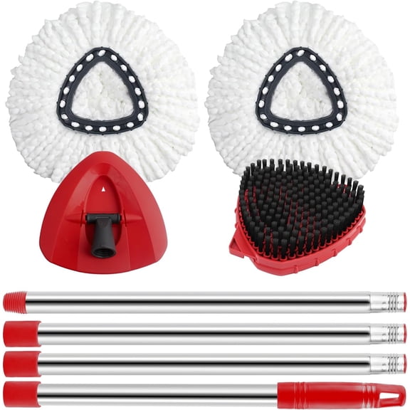 Spin Mop Replacement Mop Compatible with O Cedar 1 System, 2 Microfiber Mop Heads Replacements, 58" Mop Replace Handle, 1 Scrub Brush Attachment and 1 Mop Base for Ocedar EasyWring Spin Mop