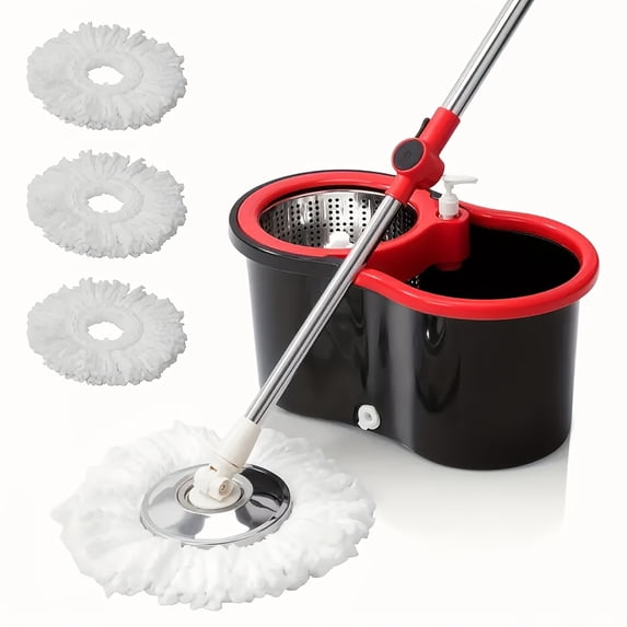 Spin Mop Set with 3 Replacement Microfiber Pads, Wet Dry Use for Home, Kitchen, Bedroom, Office Floor Cleaning