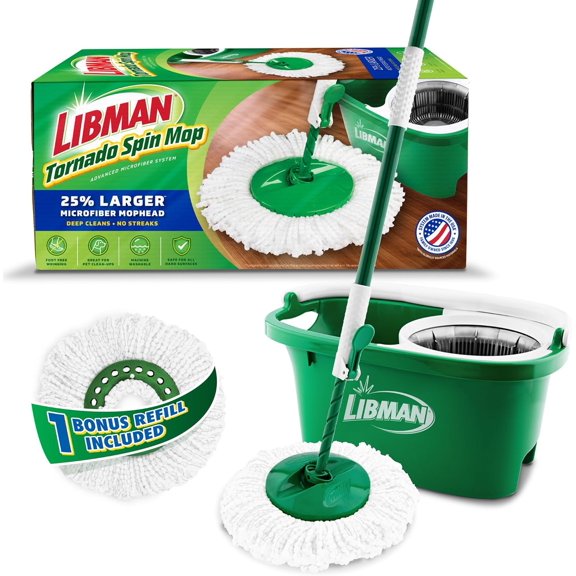 Spin Mop System, Spinning Floor Mopping and Bucket with Wringer Set for Home, Hardwood, Laminate, Tile Cleaning, Includes 1 Machine Washable Replacement Head Refills (2 Total)