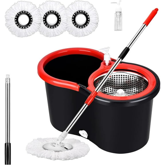 Spin Mop and Bucket Set, 360 Spin Mop and Bucket Stainless Steel,Floor Cleaning System,with 3 Replacement Heads