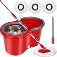 thumbnail image 1 of Spin Mop and Bucket Set, 360° Spin Mop and Bucket with Wringer Set and 3 Microfiber Mop Refills, Stainless Steel, 1 of 1