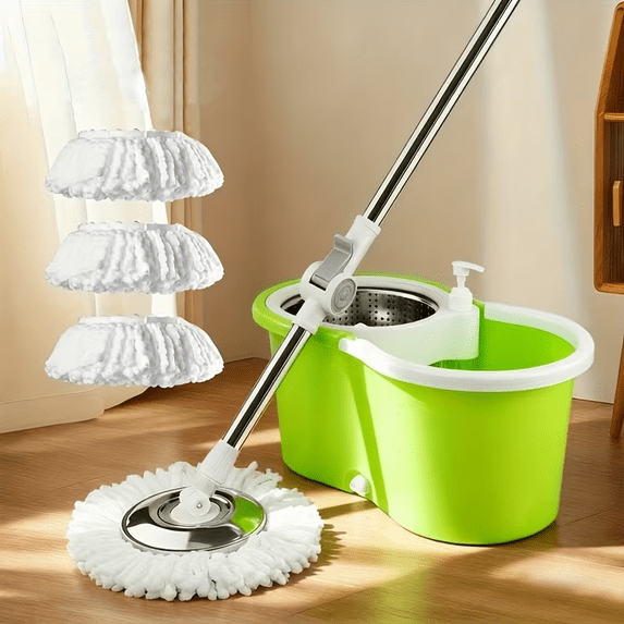 Spin Mop and Bucket Set with Wringer, 3 Microfiber Refills, 360° Rotating Mop for Floor Cleaning