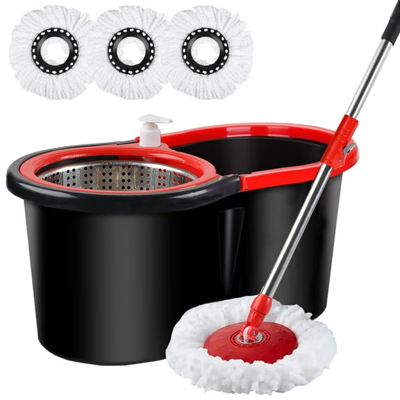 Spin Mop and Bucket with Wringer Set, Mop Bucket Cleaning System for Floor Cleaning, 360Rotation, 3 Microfiber Mop Heads