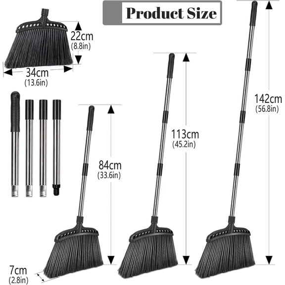 Spin Mop and Bucket with Wringer Set with 3 Reusable Pads & Heavy Duty Broom with Hard Bristles