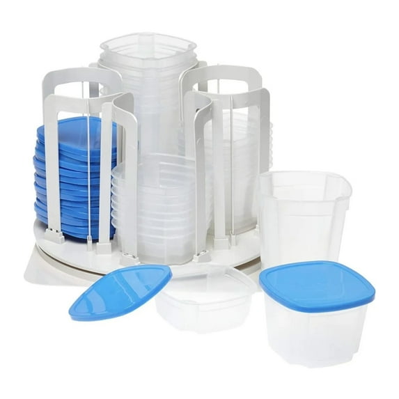 Spin N Store -Storage System Microwave Dishwasher Safe Plastic Lid Container Carousel 49 Piece Blue
