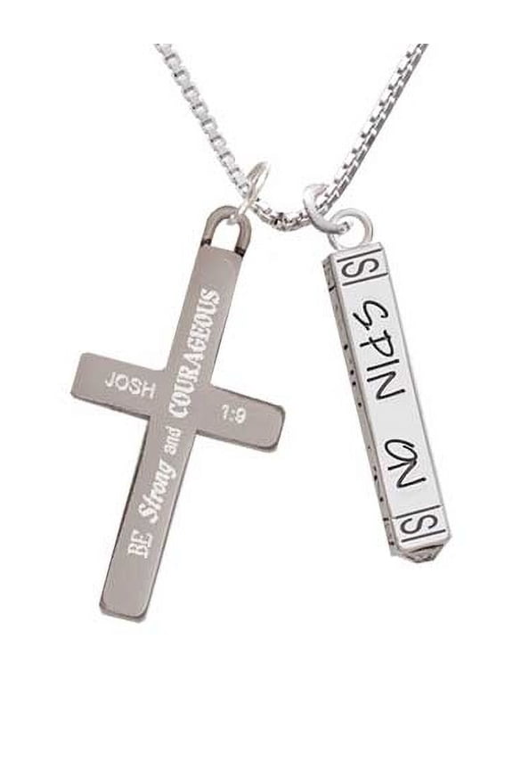 Spin On Bar - Strong and Courageous - Cross Necklace