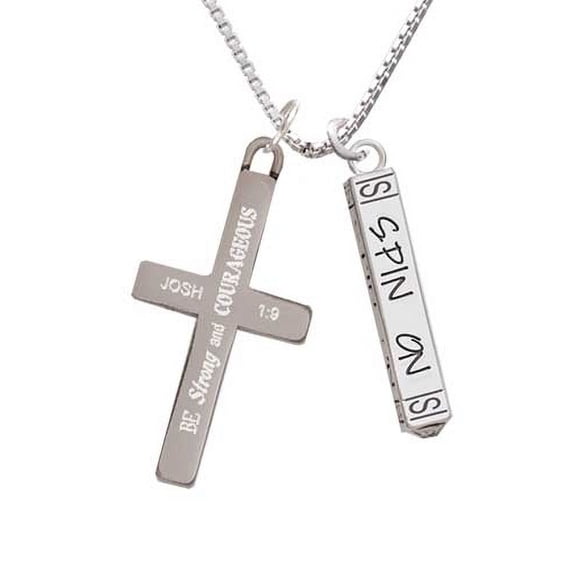 Spin On Bar - Strong and Courageous - Cross Necklace