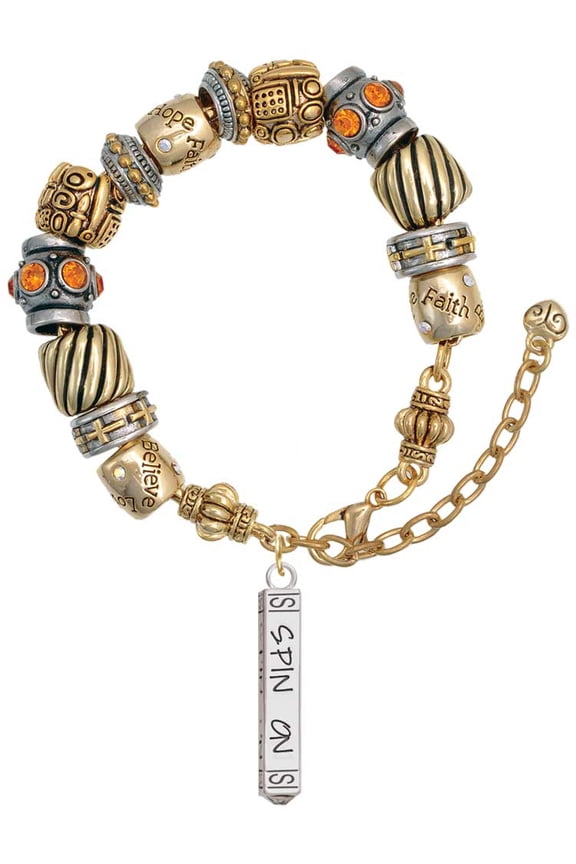 Spin On Bar Two Tone Christian Bead Bracelet