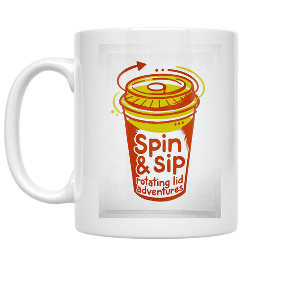 Spin & Sip Rotating Lid Adventures - Fun Design Enthusiast - 11 oz Ceramic Coffee Mug