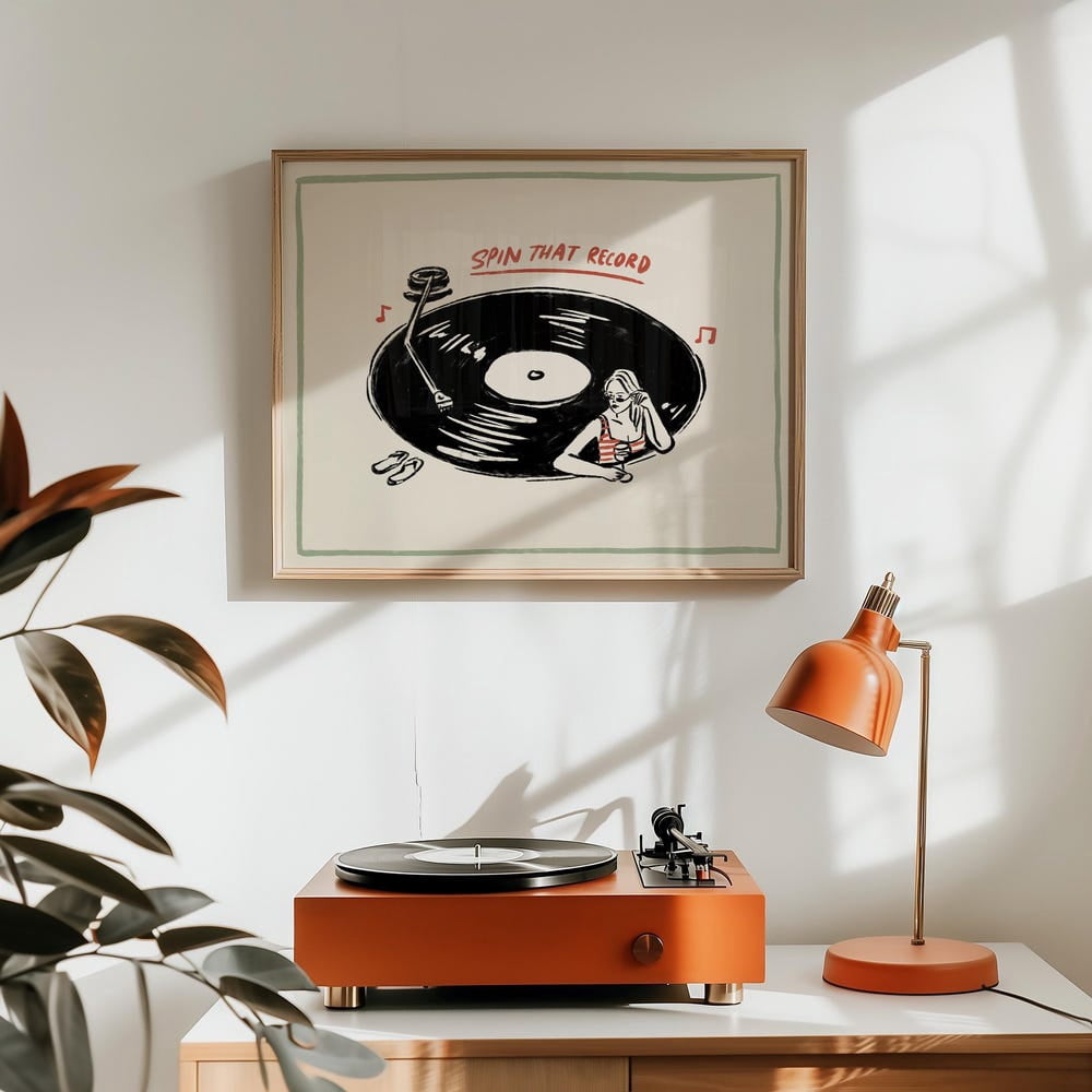 Spin That Record Retro Groovy Music Lover Player Vinyl Poster - Walmart.com