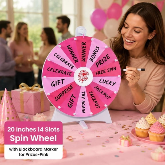 Spin Wheel Prize Game Board, 20 Inch, with blackboard marker, pointer and eraser, pink