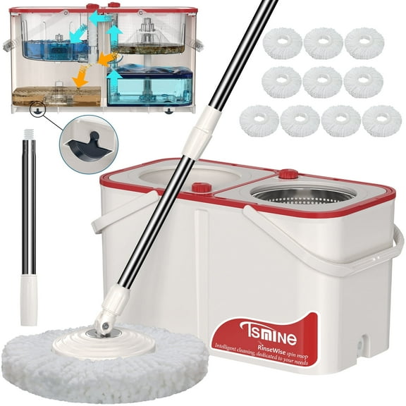 Tsmine Mop Bucket, Large Water Capacity, Clean vs Dirty Separation, 10 Refills Included