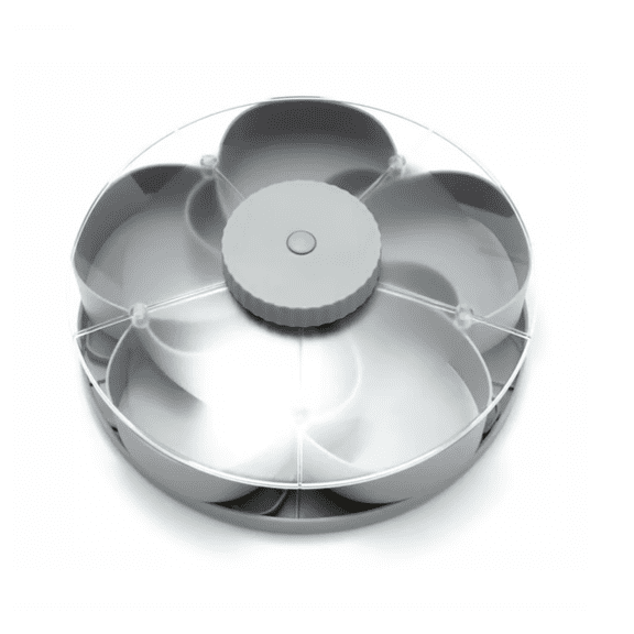 Spin-to-Open 5-Grid Snack Tray, Rotating Flower Design with Non-Slip Base for Storing Nuts and Candy