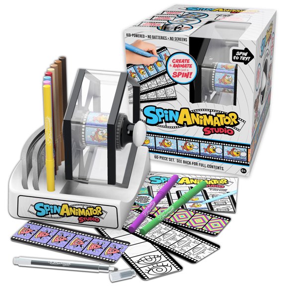 SpinAnimator: Studio - DIY Animation Workstation, Create-Draw-Color Comic & Cartoon Strips, Moving Frames Viewer Wheel, Art Activity Set, Kids 6+