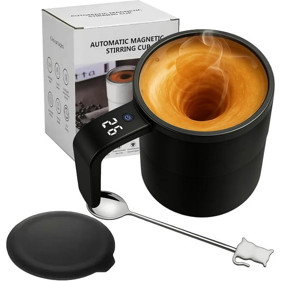 SpinBrew Mug – Self-Stirring Magnetic Coffee Cup with Temp Display, 2026 Upgraded Automatic Magnetic Stirring Cup, Rechargeable Stirring Mug, for Coffee, Milk and Other Beverages