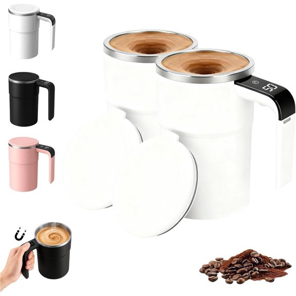 SpinBrew Mug – Self-Stirring Magnetic Coffee Cup with Temp Display, Rechargeable Automatic Stirring Mug for Coffee Tea Protein Shake Hot Chocolate All Hot Beverage Gift for Office Home Use