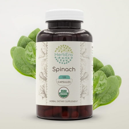 HerbEra Spinach Capsules, Organic Herbal Dietary Supplement for Nutritional Support, Certified Organic Spinach (Spinacia oleracea) Dried Leaf Capsules, Natural, 120 Capsules