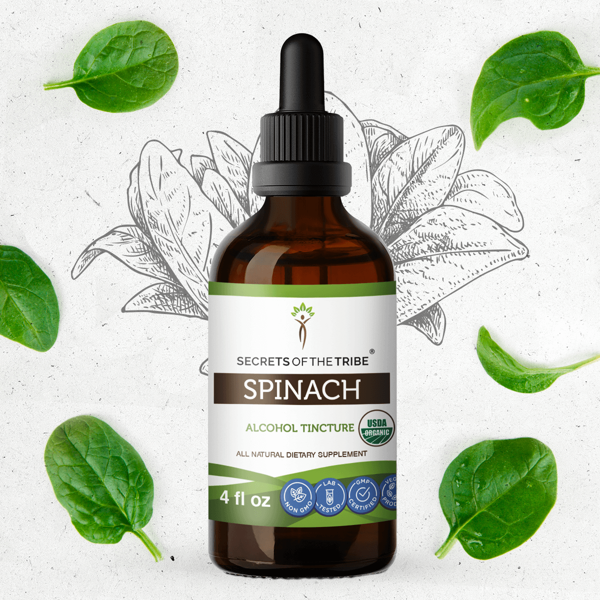 Spinach Tincture Alcohol Extract, Organic Spinacia oleracea