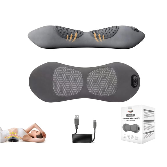 Spinal Decompression, 2026 Upgraded 3-in-1 Wireless Rechargeable Vibrating Massage Heating Lumbar Pillo, for Neck, Shoulders and Back Suitable for Unisex