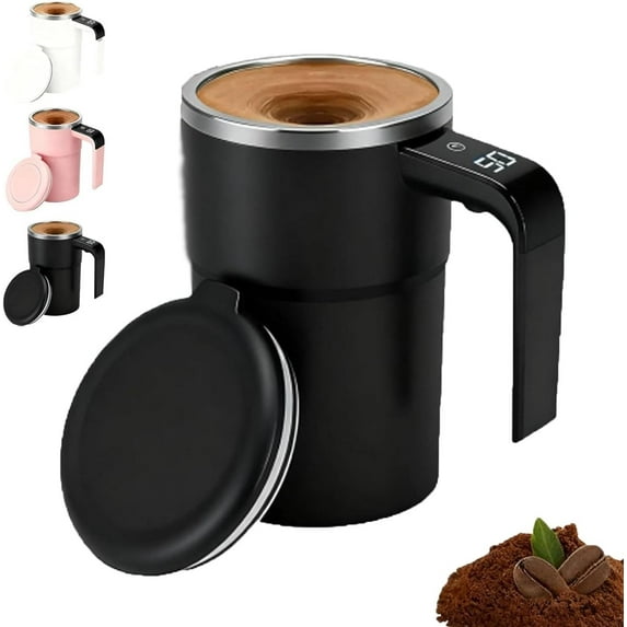 Spinbrew Mug – Self-Stirring Magnetic Coffee Cup With Temp Display Automatic Electric Self Stirring Coffee Mug For Coffees(Black)