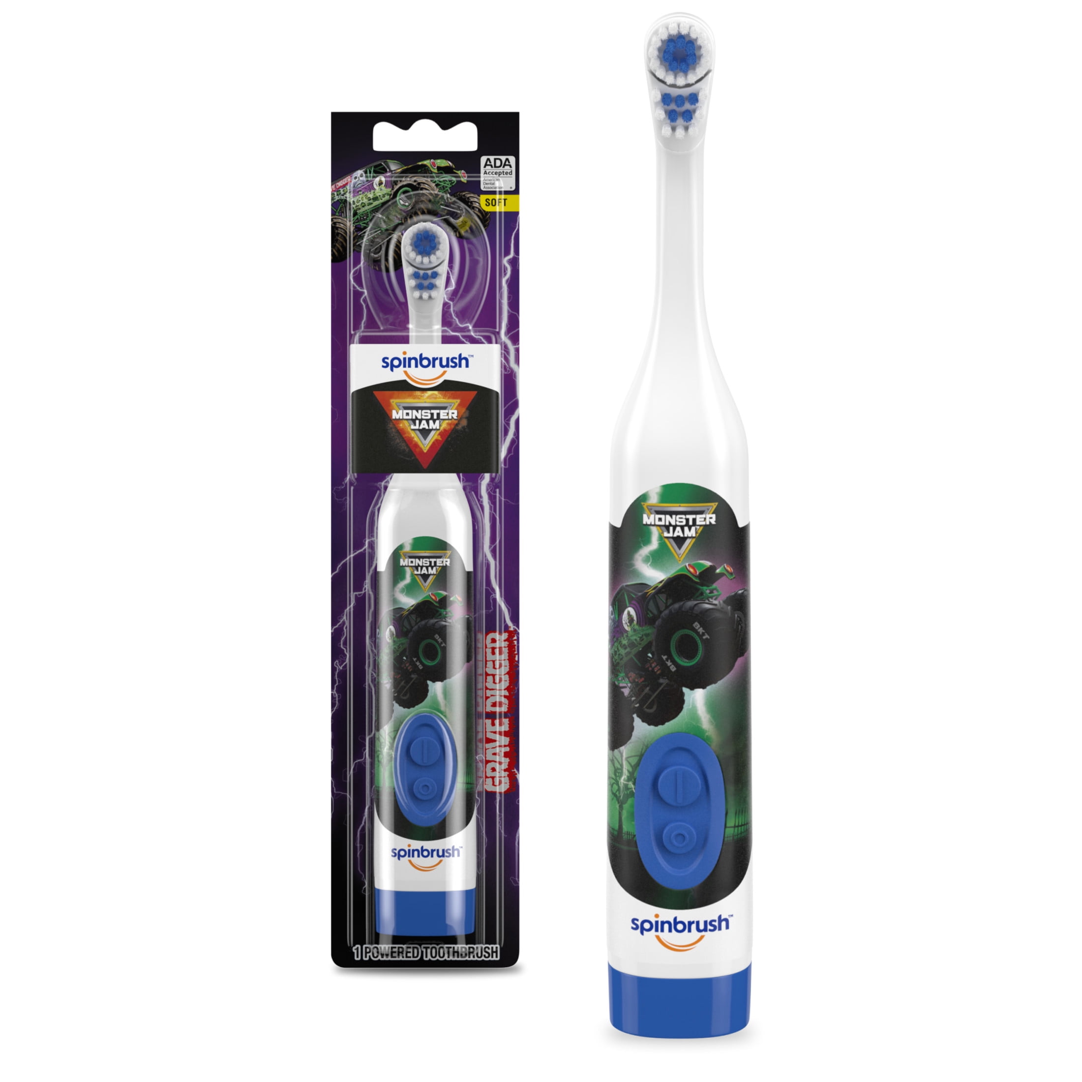 Spinbrush Monster Jam Grave Digger Battery Powered Electric Toothbrush for Children Ages 3+ with AA Battery, Soft Head Bristles