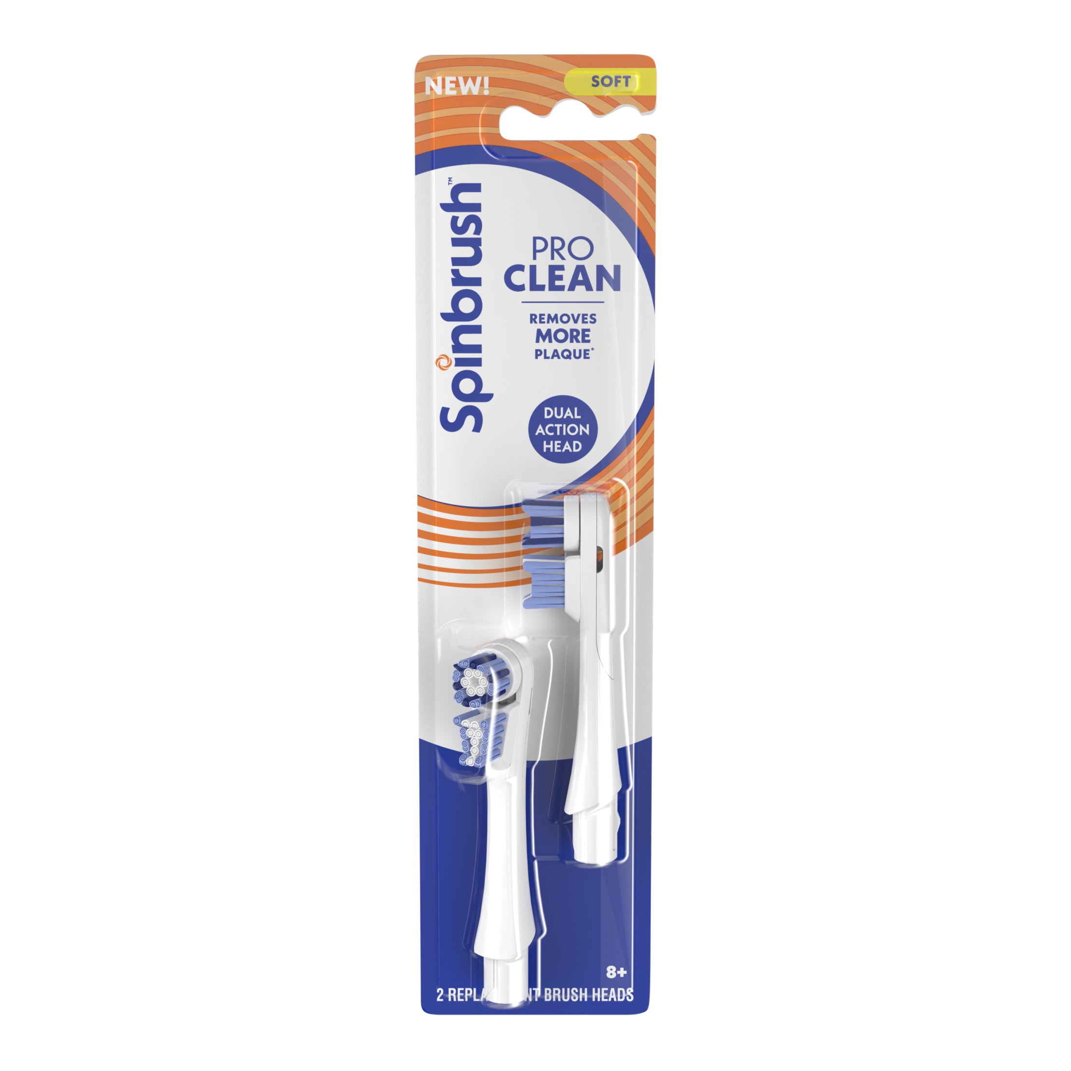 Spinbrush Toothbrush Replacement Heads 2 Count Soft Bristles Compatible with PRO CLEAN