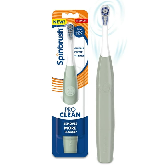 Spinbrush New PRO Clean STF9Battery Powered Electric Toothbrush for Adults, Medium Bristles, Sage Green, 1 Count