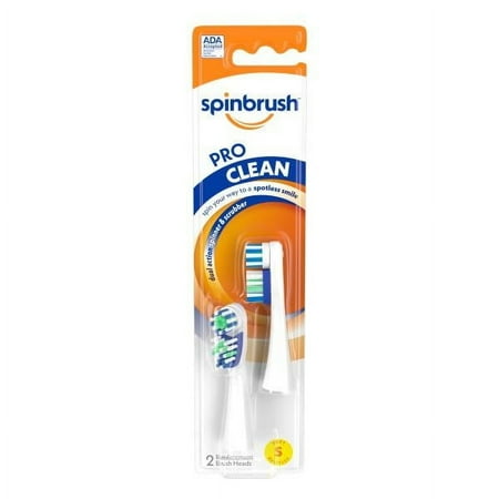 Spinbrush PRO CLEAN Refill, Soft Bristles, Includes 2 Replacement Heads for Battery Powered Toothbrushes