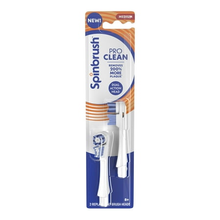Spinbrush PRO Clean Replacement Heads, Electric Toothbrush Refills, Medium Bristles, 2 Count