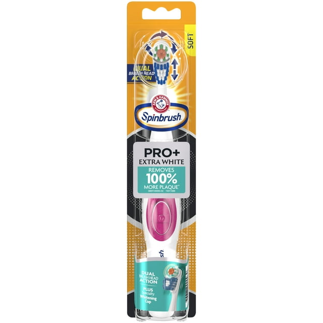 Spinbrush PRO+ Extra White Battery Powered Toothbrush for Adults, Soft Bristles with Whitening Cup