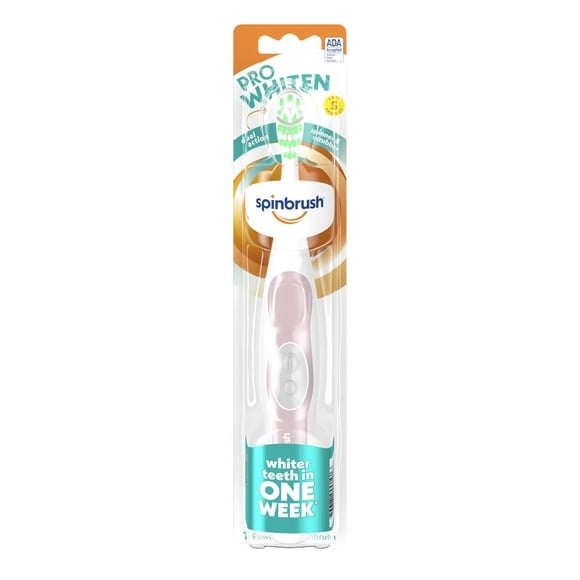 Spinbrush PRO WHITEN Battery Powered Toothbrush for Adults, Whitening Soft Bristles, Color May Vary
