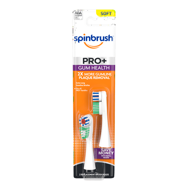 Spinbrush Pro+ Gum Health Replacement Brush Heads (Refills), Soft Bristles, 2 Ct