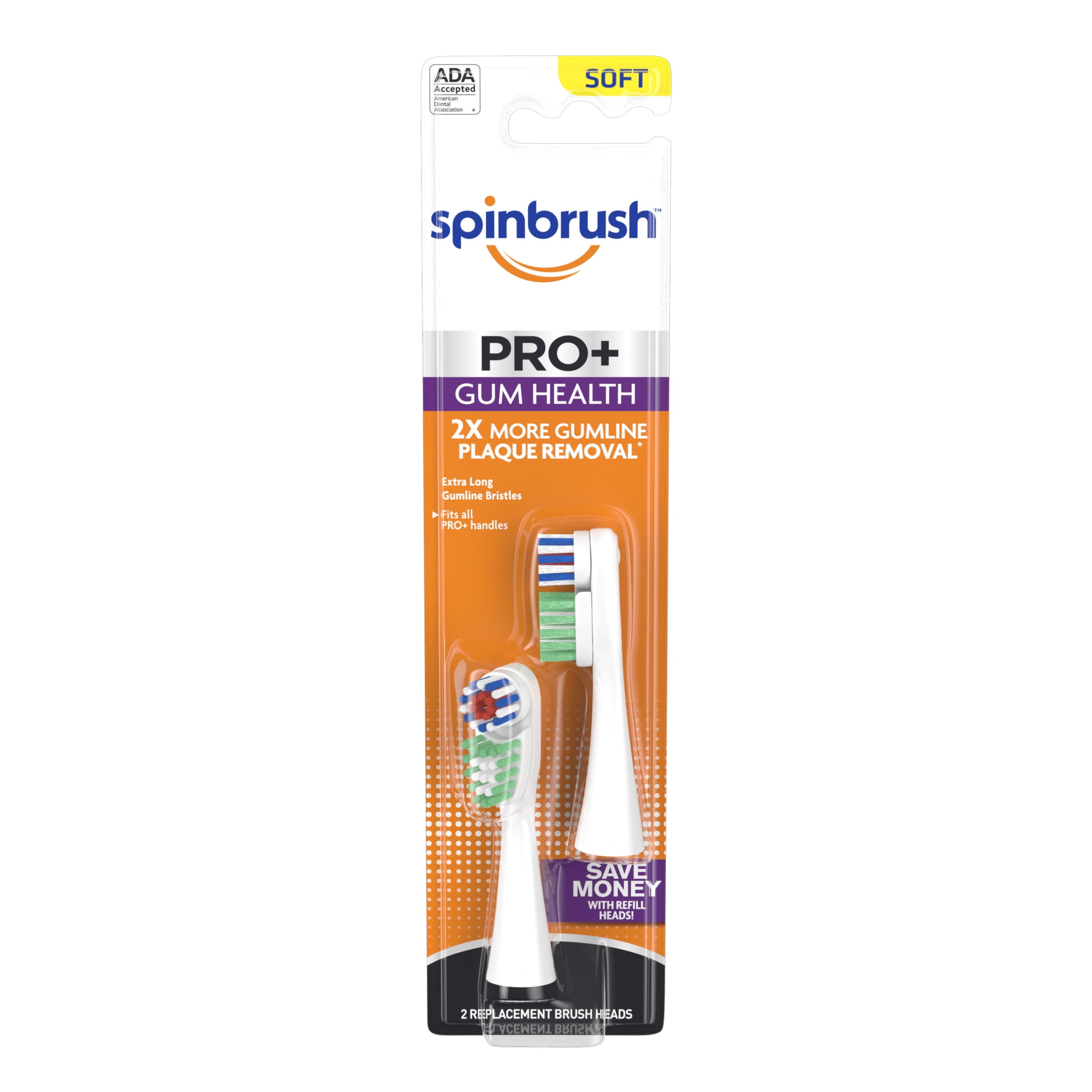 Spinbrush Pro+ Gum Health Replacement Brush Heads (Refills), Soft Bristles, 2 Ct