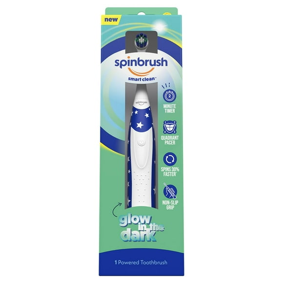 Spinbrush Smart Clean Kids Electric Toothbrush, Glow in The Dark, Battery-Powered C17