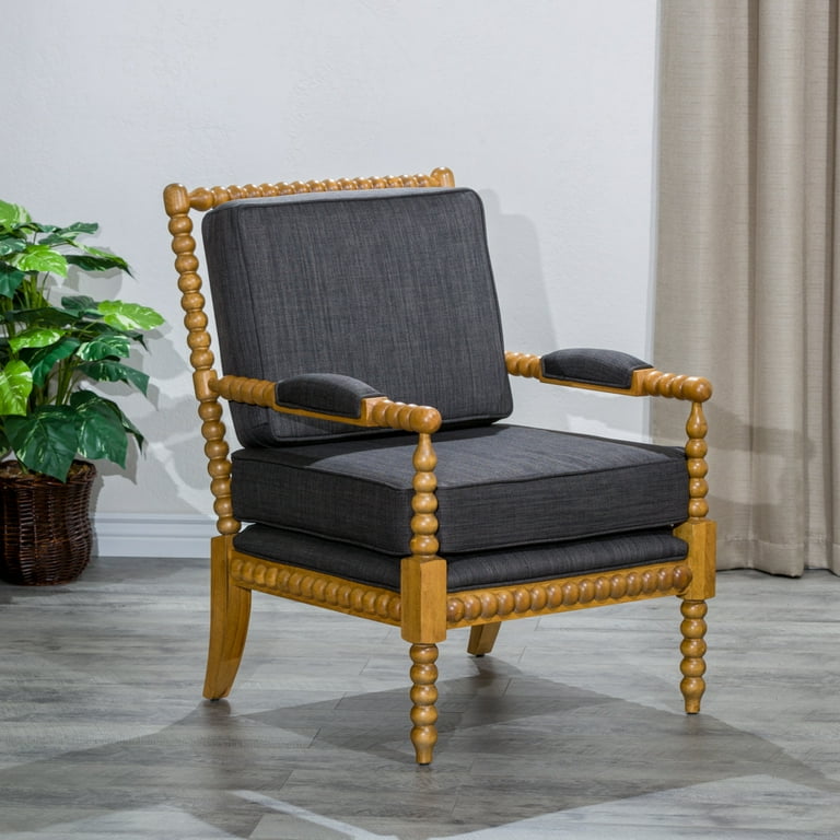Spindle Accent Chair with Padded Armrest Modern Thick Upholstered Armchair with Solid Wood Frame Leisure Sofa Chair for Living Room Bedroom Office Balcony Charcoal Walmart