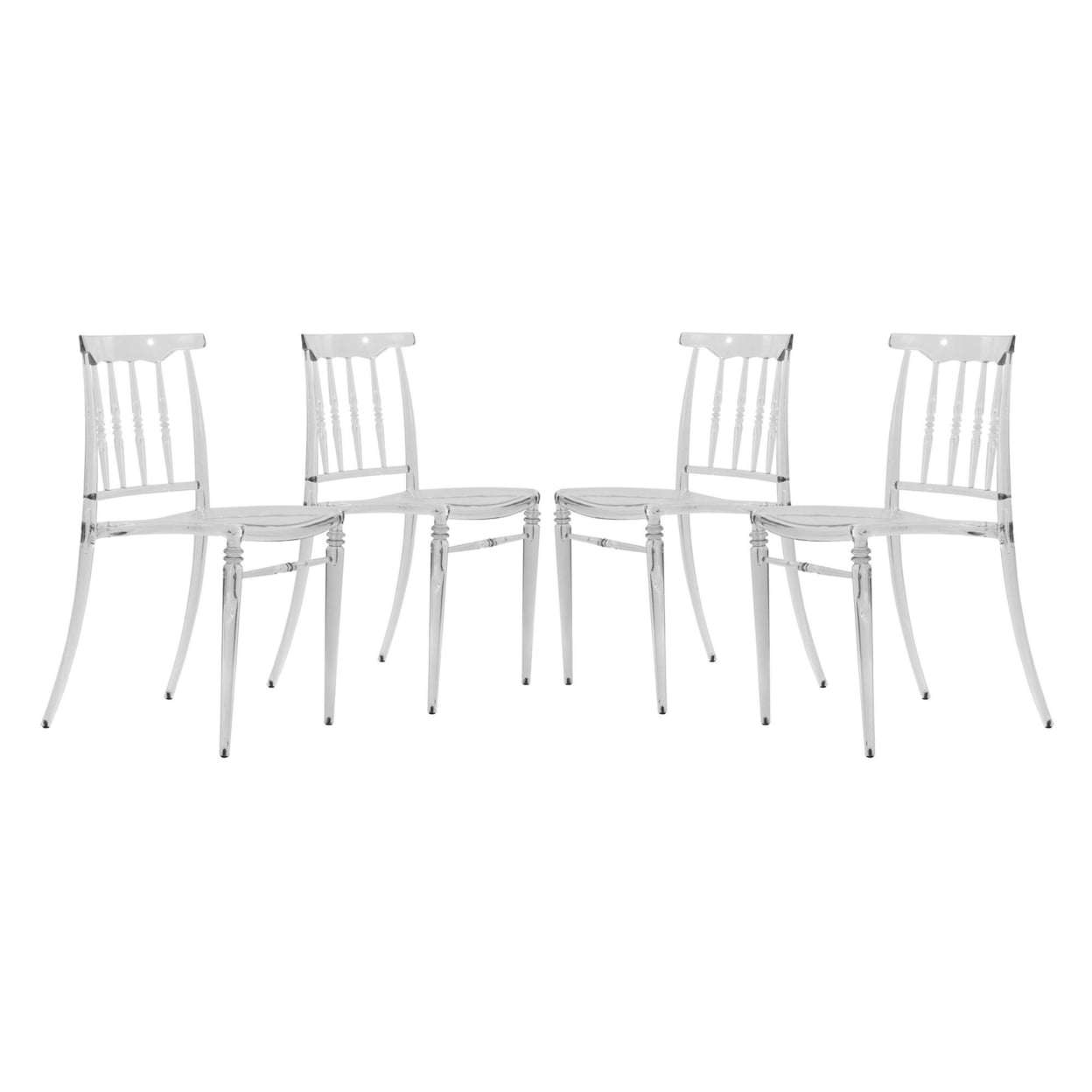 Elegant Spindle Transparent Lucite Dining Chair, Set of 4