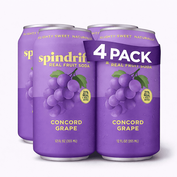 Spindrift "Concord Freeze" Grape Soda Made With Real Squeezed Fruit, 12 FL oz - ( 4 Pack )